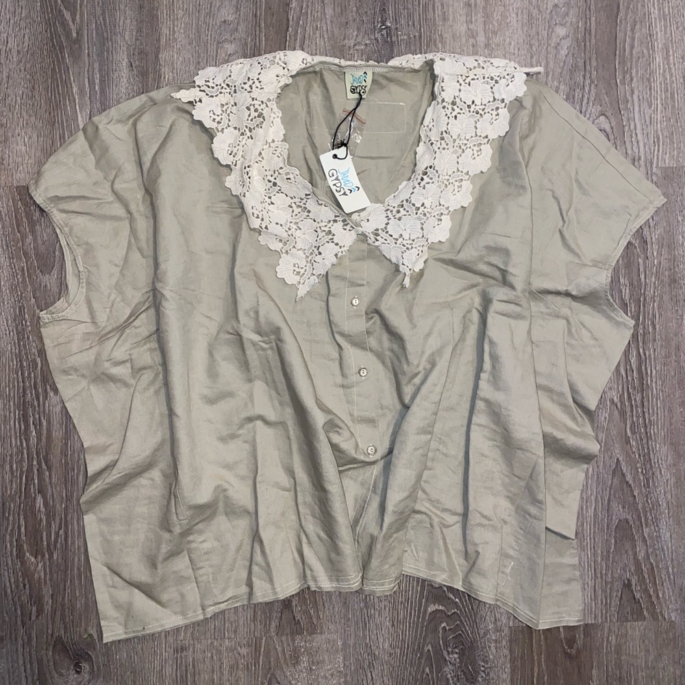 Jaded Gypsy Lace Collar Linen Shirt